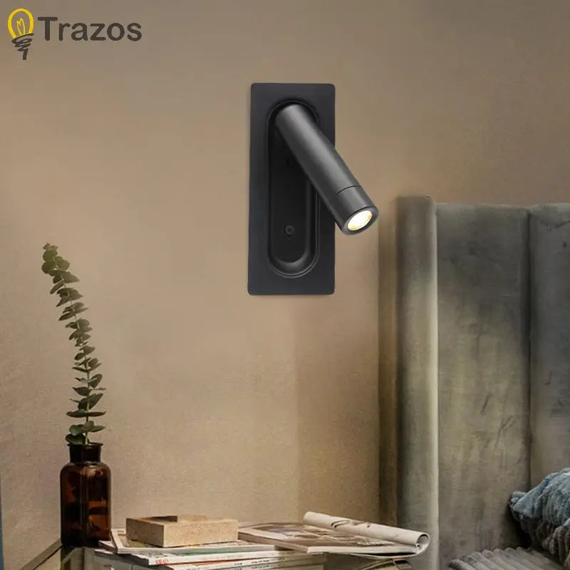 Modern Simple Hotel Room Bedroom Bedside Lamp Living Room Study Reading Lamp Embedded Eye Protection Rotatable Wall Lamp