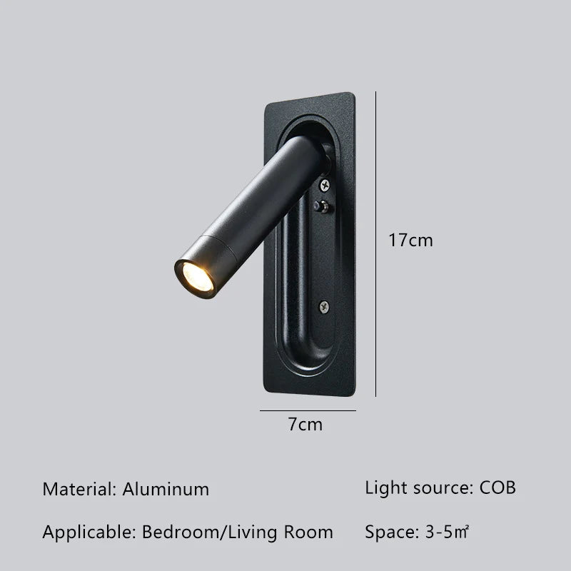 Modern Simple Hotel Room Bedroom Bedside Lamp Living Room Study Reading Lamp Embedded Eye Protection Rotatable Wall Lamp