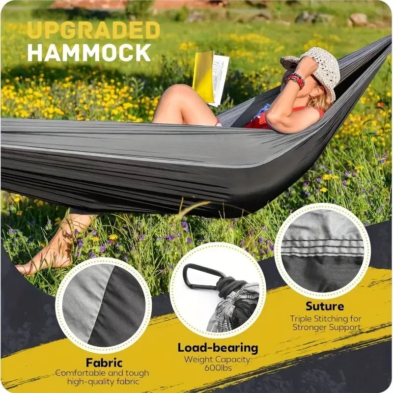 Outdoor Camping Hammock Portable Hammock with Tree Straps Lightweight Nylon Parachute Hammock for Travel Hiking Beach