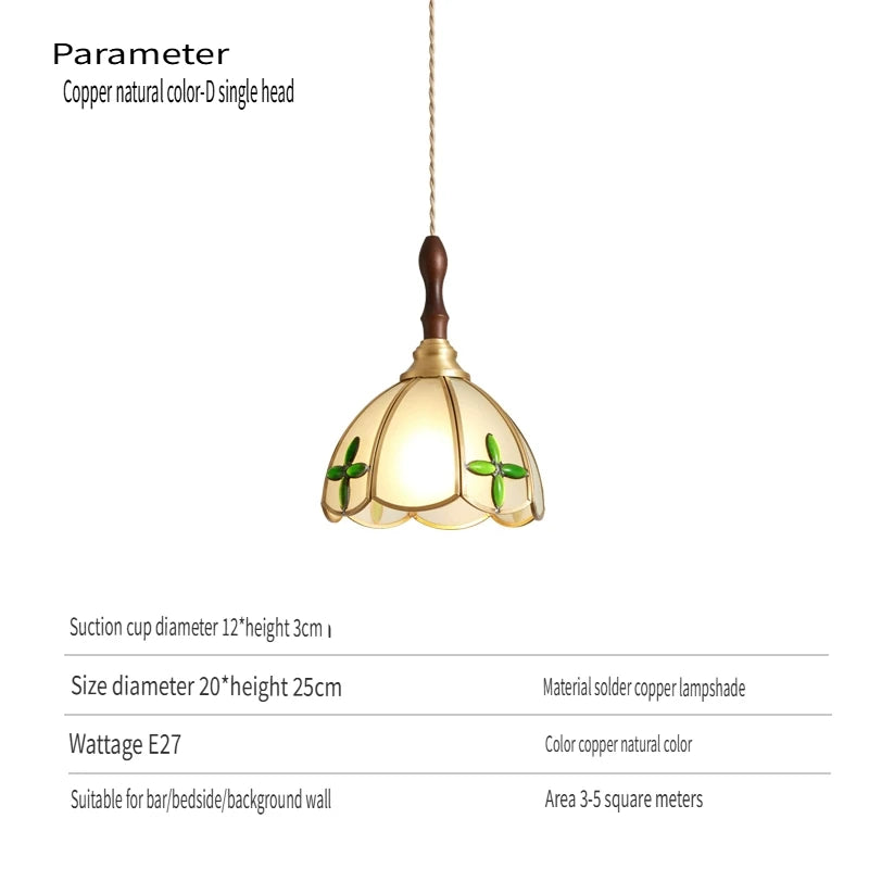 Bedroom bedside lamp American retro pastoral colored glass B&B dining room lightcopper aisle bar chandelier.