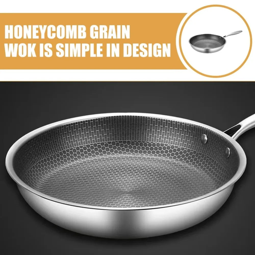 26/28/30cm Frying Pan Non-coated Stainless Steel Honeycomb Pot Thickened Multi-functional NonStick Pan Gas Induction Cooker