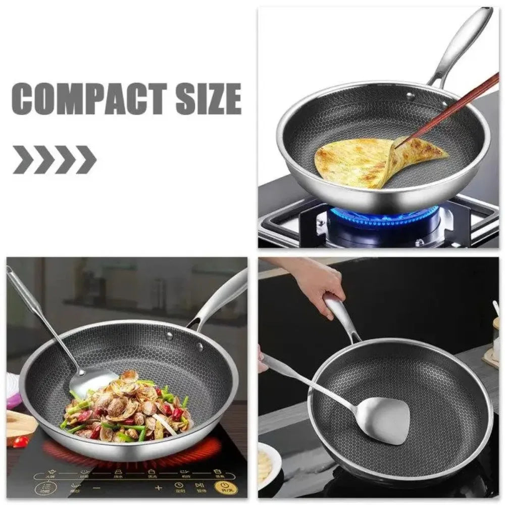26/28/30cm Frying Pan Non-coated Stainless Steel Honeycomb Pot Thickened Multi-functional NonStick Pan Gas Induction Cooker