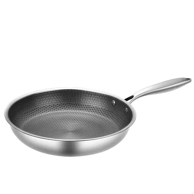 26/28/30cm Frying Pan Non-coated Stainless Steel Honeycomb Pot Thickened Multi-functional NonStick Pan Gas Induction Cooker