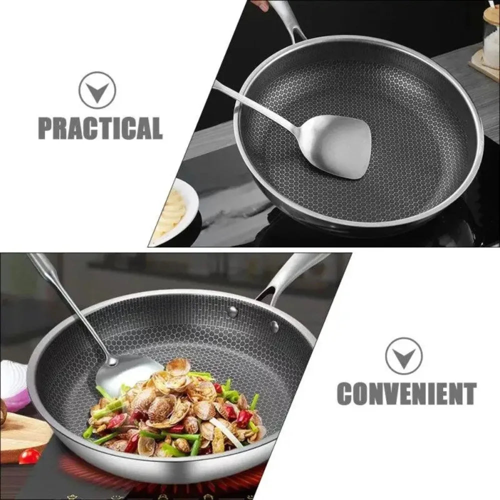 26/28/30cm Frying Pan Non-coated Stainless Steel Honeycomb Pot Thickened Multi-functional NonStick Pan Gas Induction Cooker