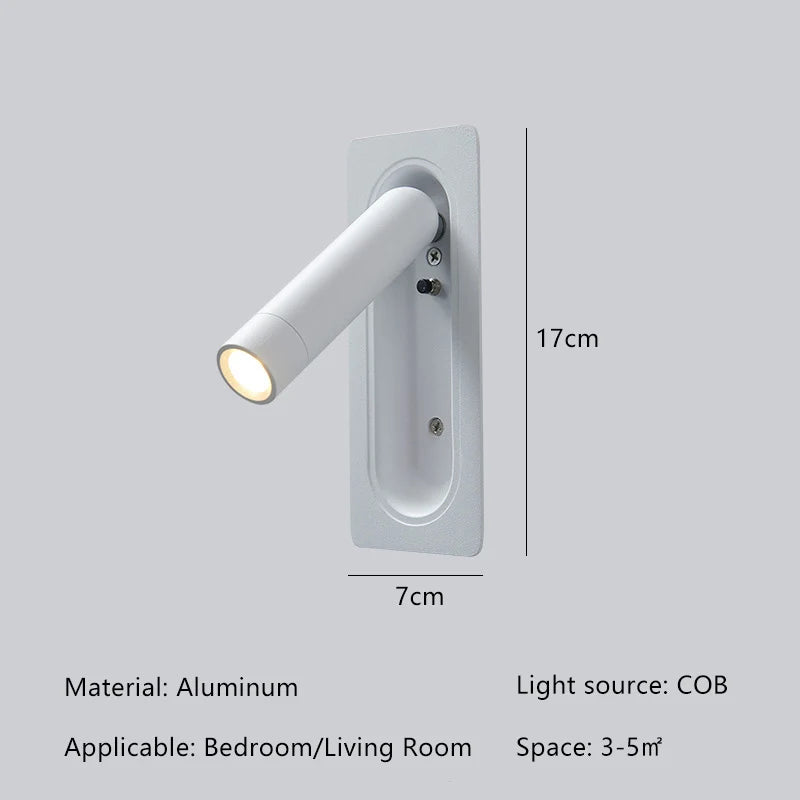 Modern Simple Hotel Room Bedroom Bedside Lamp Living Room Study Reading Lamp Embedded Eye Protection Rotatable Wall Lamp