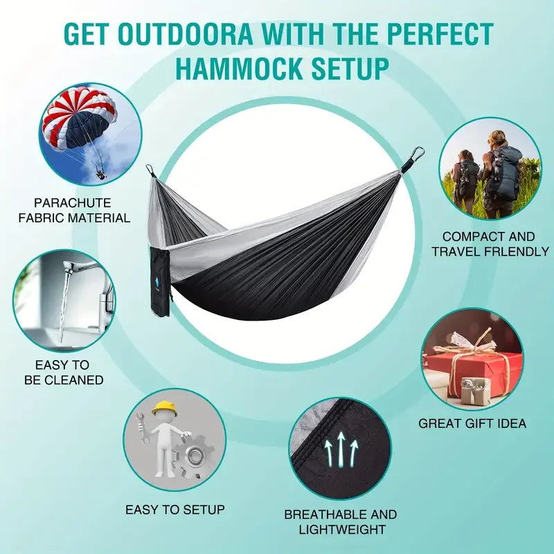Outdoor Camping Hammock Portable Hammock with Tree Straps Lightweight Nylon Parachute Hammock for Travel Hiking Beach