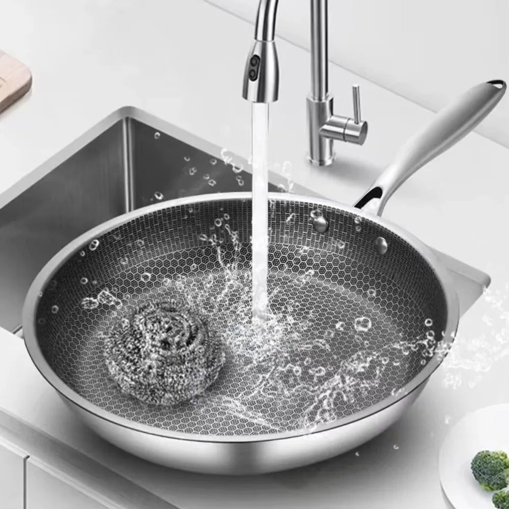 26/28/30cm Frying Pan Non-coated Stainless Steel Honeycomb Pot Thickened Multi-functional NonStick Pan Gas Induction Cooker