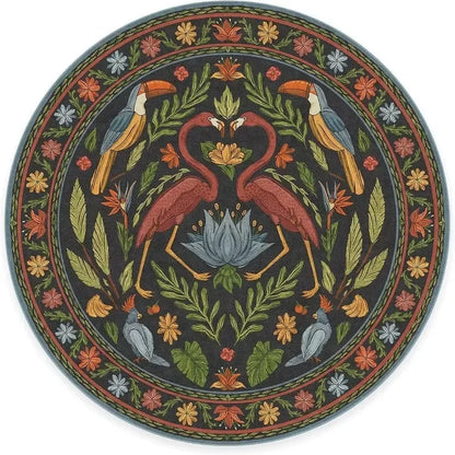 Living Room Round Rug for Bedroom Bedside Anti-Slip Floor Mat Bohemian Style Animal Plant Carpets Retro Home Decoration Rug