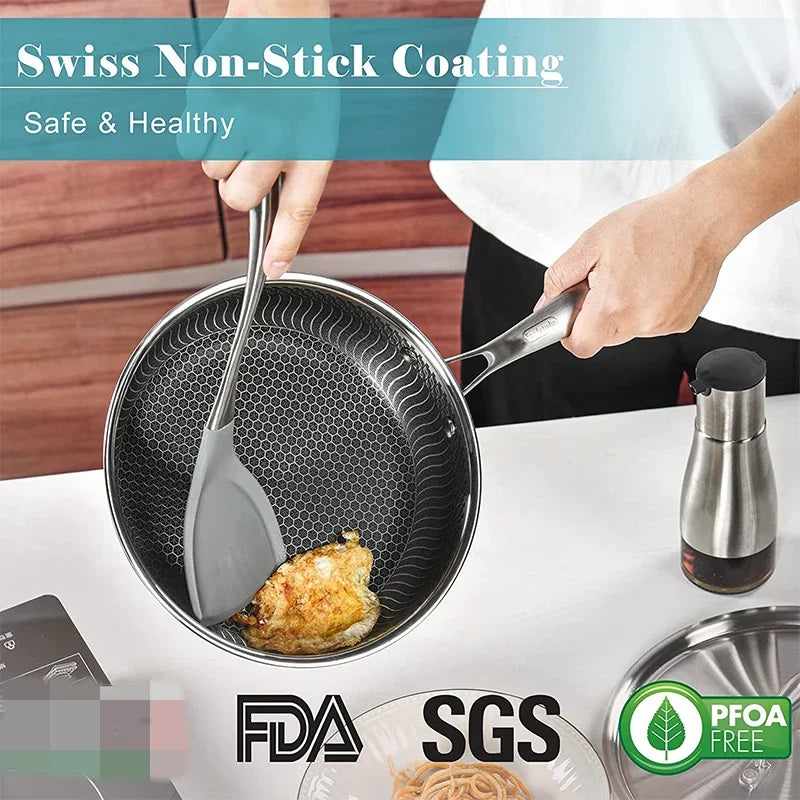 LMETJMA Stainless Steel Frying Pan Nonstick Honeycomb Fry Pan