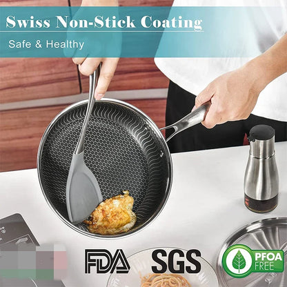 LMETJMA Stainless Steel Frying Pan Nonstick Honeycomb Fry Pan