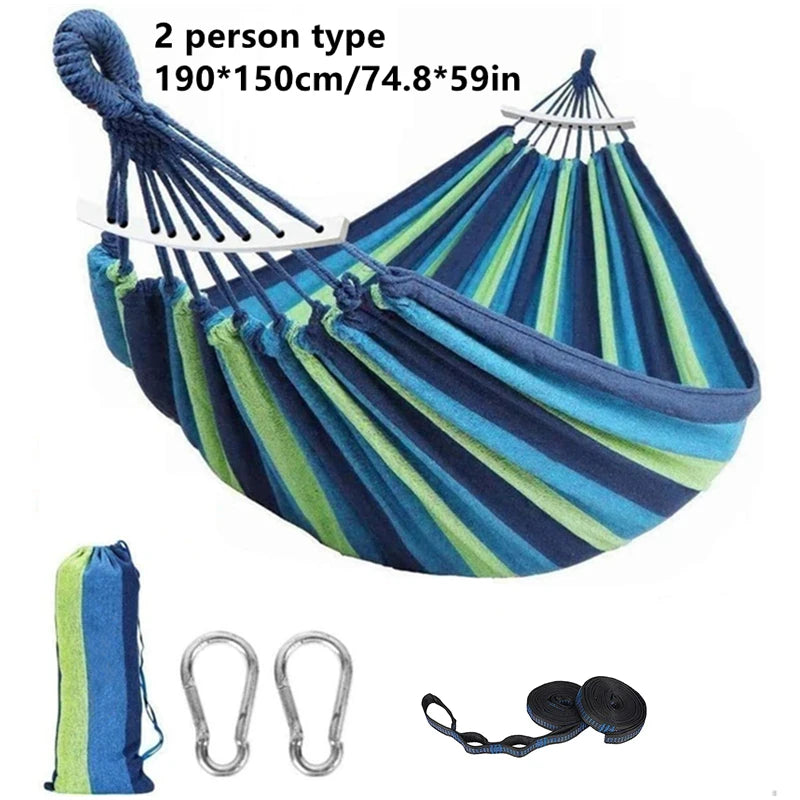 Outdoor Hammock Portable Garden Hammock Sports Home Travel Camping Swing Canvas Stripe Hang Bed Hammock Double Single People
