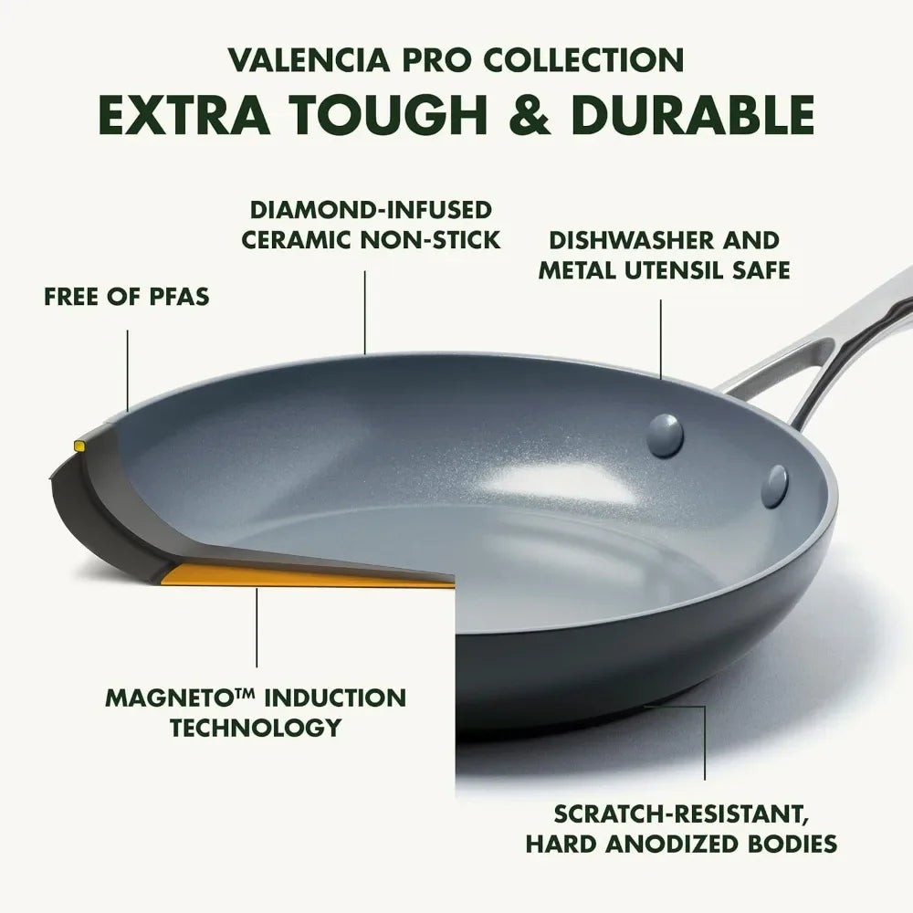 NEW-Valencia Pro Hard Anodized Healthy Ceramic Nonstick 10" And 12" Frying Pan