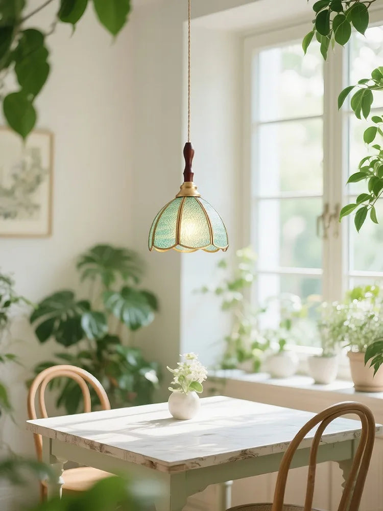 Bedroom bedside lamp American retro pastoral colored glass B&B dining room lightcopper aisle bar chandelier.