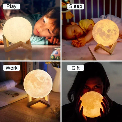 8CM LED Night Light 3D Print Moon Lamp Bedroom Decor MoonLight