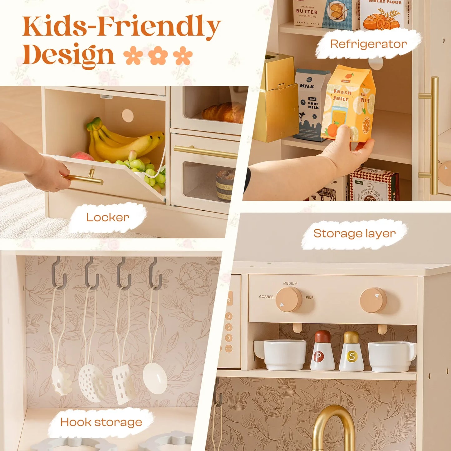 Robotime Robud Kids Wooden Floral Kitchen Play Set