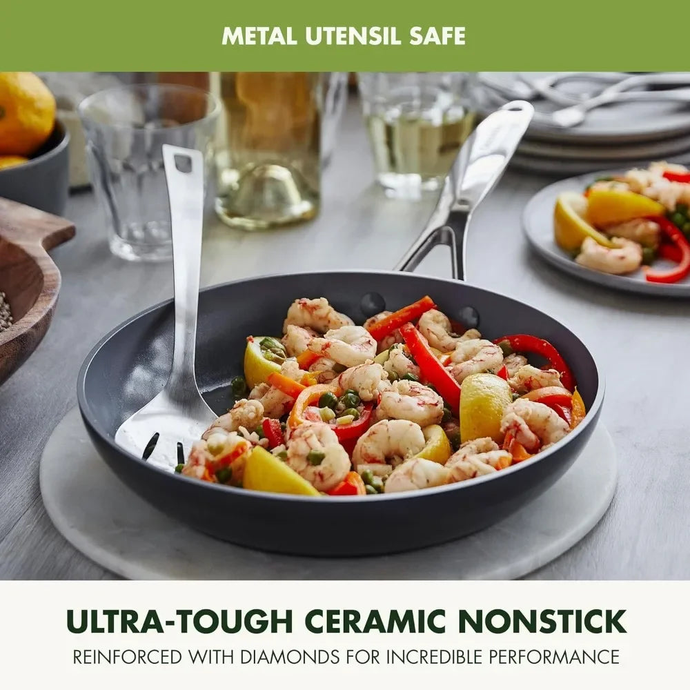 NEW-Valencia Pro Hard Anodized Healthy Ceramic Nonstick 10" And 12" Frying Pan