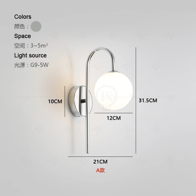 Modern bedroom bedside reading small wall lamp electroplated silver study living room children's room adjustable angle wall lamp