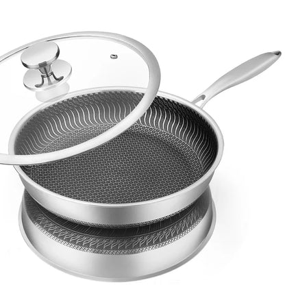 LMETJMA Stainless Steel Frying Pan Nonstick Honeycomb Fry Pan