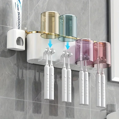 Toothbrush Holder with Squeezer Perforation-Free Bathroom Shelf