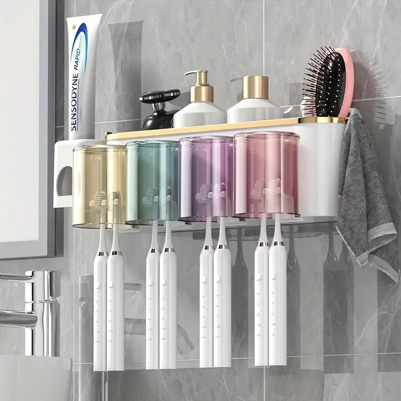 Toothbrush Holder with Squeezer Perforation-Free Bathroom Shelf