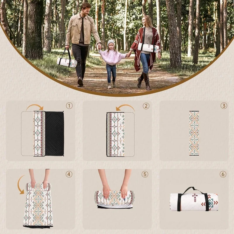 Outdoor picnic blanket, with handles for easy carrying, suitable for outdoor activities, water-resistant, suitable for camping.