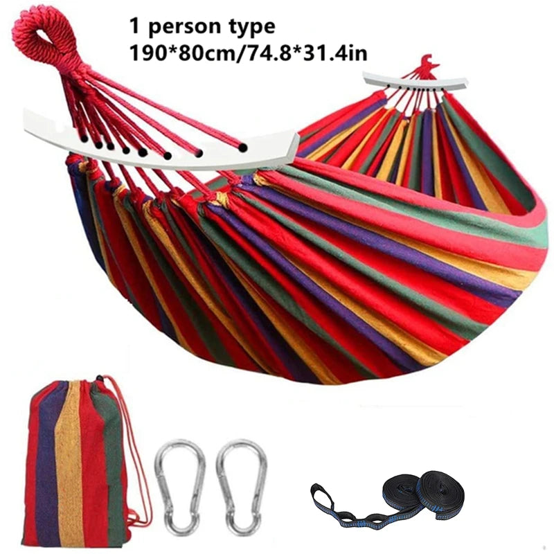 Outdoor Hammock Portable Garden Hammock Sports Home Travel Camping Swing Canvas Stripe Hang Bed Hammock Double Single People