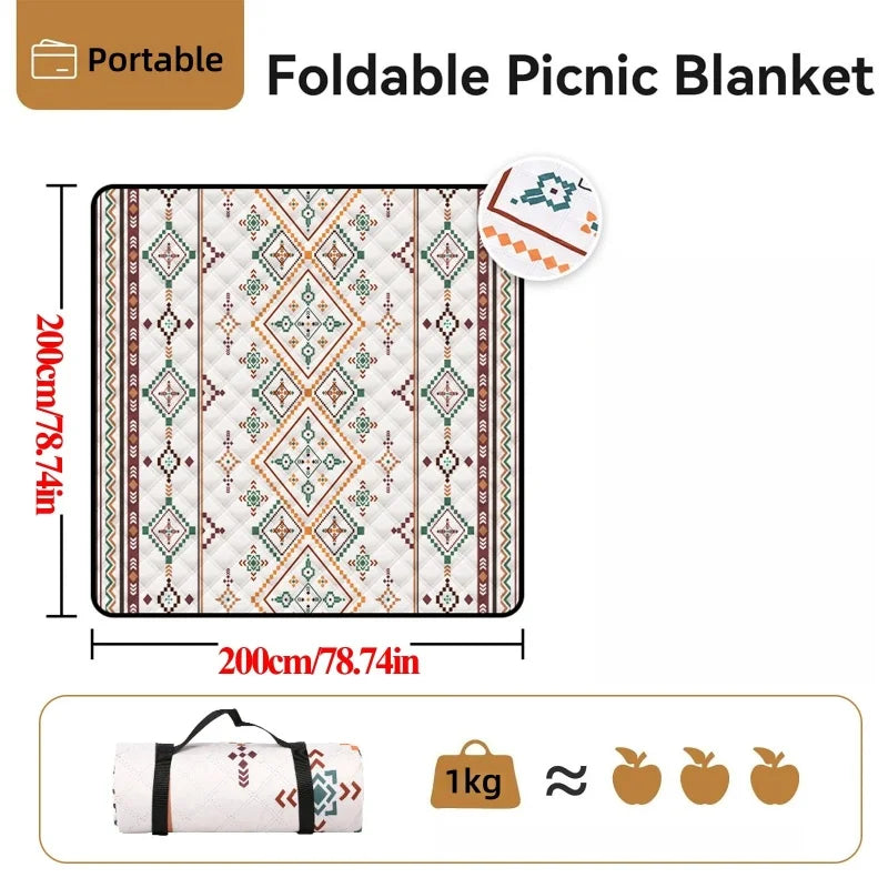 Outdoor picnic blanket, with handles for easy carrying, suitable for outdoor activities, water-resistant, suitable for camping.