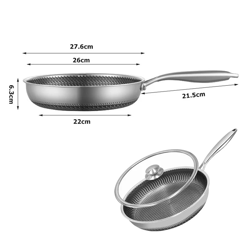 LMETJMA Stainless Steel Frying Pan Nonstick Honeycomb Fry Pan