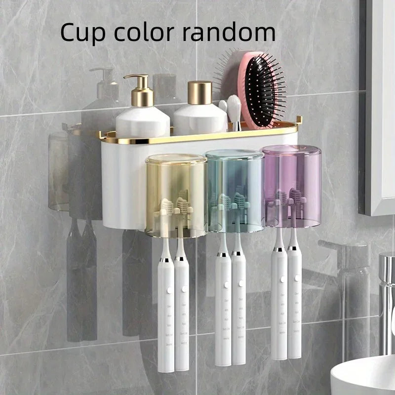 Toothbrush Holder with Squeezer Perforation-Free Bathroom Shelf