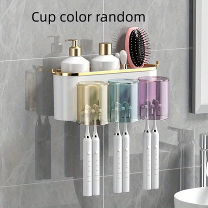 Toothbrush Holder with Squeezer Perforation-Free Bathroom Shelf