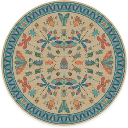 Living Room Round Rug for Bedroom Bedside Anti-Slip Floor Mat Bohemian Style Animal Plant Carpets Retro Home Decoration Rug