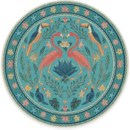 Living Room Round Rug for Bedroom Bedside Anti-Slip Floor Mat Bohemian Style Animal Plant Carpets Retro Home Decoration Rug