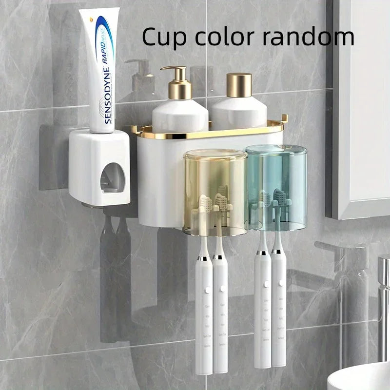 Toothbrush Holder with Squeezer Perforation-Free Bathroom Shelf