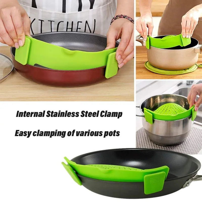 Universal Silicone Pot Edge Drainer Kitchen Clip-on Pan Pot