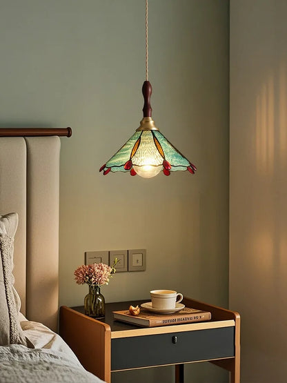 Bedroom bedside lamp American retro pastoral colored glass B&B dining room lightcopper aisle bar chandelier.