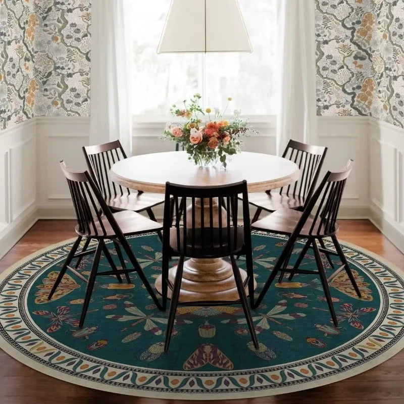 Living Room Round Rug for Bedroom Bedside Anti-Slip Floor Mat Bohemian Style Animal Plant Carpets Retro Home Decoration Rug