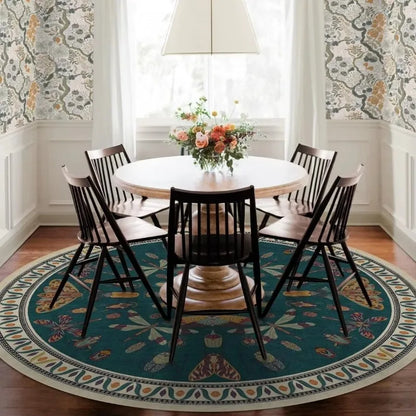 Living Room Round Rug for Bedroom Bedside Anti-Slip Floor Mat Bohemian Style Animal Plant Carpets Retro Home Decoration Rug