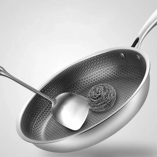 26/28/30cm Frying Pan Non-coated Stainless Steel Honeycomb Pot Thickened Multi-functional NonStick Pan Gas Induction Cooker