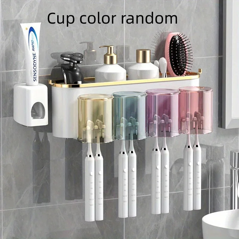 Toothbrush Holder with Squeezer Perforation-Free Bathroom Shelf