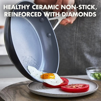 NEW-Valencia Pro Hard Anodized Healthy Ceramic Nonstick 10" And 12" Frying Pan