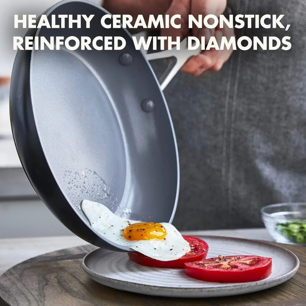 Nonstick 10" Frying Pan Skillet with Lid, PFAS-Free Cookware