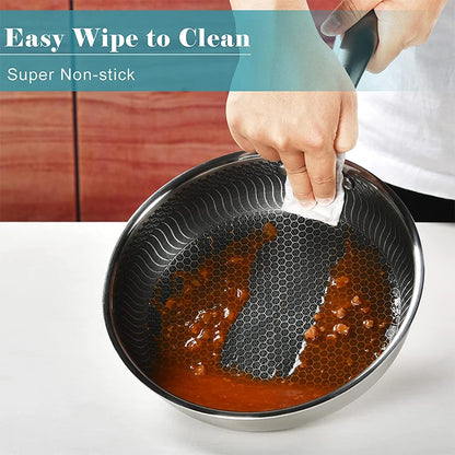 LMETJMA Stainless Steel Frying Pan Nonstick Honeycomb Fry Pan
