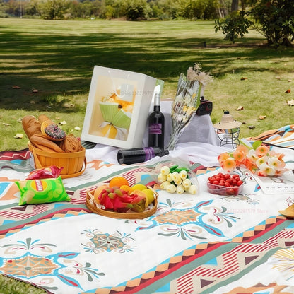 Outdoor picnic blanket, with handles for easy carrying, suitable for outdoor activities, water-resistant, suitable for camping.