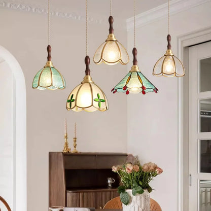 Bedroom bedside lamp American retro pastoral colored glass B&B dining room lightcopper aisle bar chandelier.