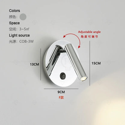 Modern bedroom bedside reading small wall lamp electroplated silver study living room children's room adjustable angle wall lamp