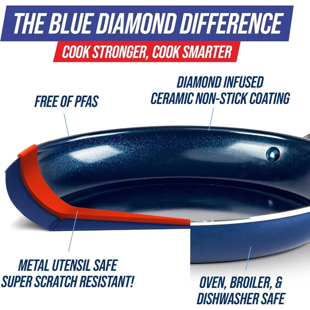 Blue Diamond 8" Nonstick Frying Pan Skillet, Diamond Infused PFAS & PTFE-Free Ceramic Pot