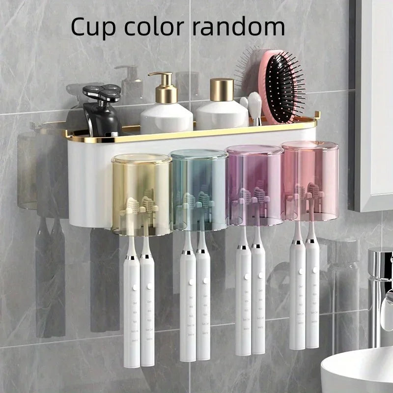 Toothbrush Holder with Squeezer Perforation-Free Bathroom Shelf