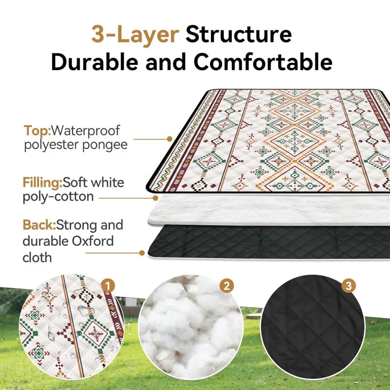 Outdoor picnic blanket, with handles for easy carrying, suitable for outdoor activities, water-resistant, suitable for camping.