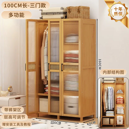 Wardrobe home bedroom simple wardrobe bamboo with door clothes storage cabinet modern simple dustproof storage cabinet