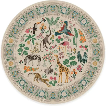 Living Room Round Rug for Bedroom Bedside Anti-Slip Floor Mat Bohemian Style Animal Plant Carpets Retro Home Decoration Rug